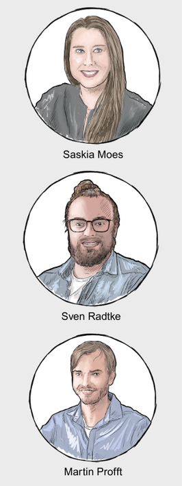 Portraits der Autorinnen von Gaming ohne Grenzen: Saskia Moes, Sven Radtke und Martin Profft