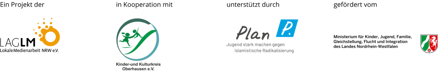 Ein Projekt der LAG LM NRW e.V., in Kooperation mit dem Kinder- und Kulturkreis Oberhausen e.V., unterstützt durch Plan P., gefördert vom Ministerium für Kinder, Jugend, Familie, Gleichstellung, Flucht und Integration.