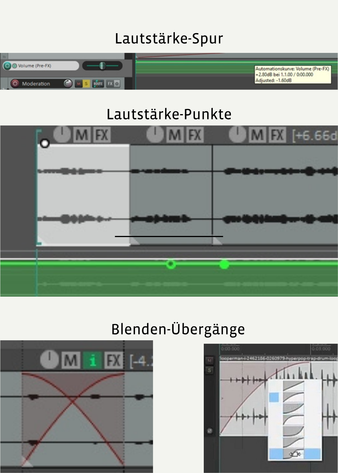 Screenshots vom Audio-Schnitt-Programm Reaper